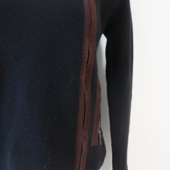 Womens Raffi Black Brown Pure Cashmere Asymmetric Full Zip Cardigan Jacket S - Picture 3 of 16